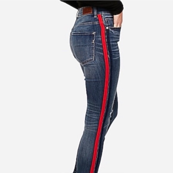Express Denim - Express Red & Blue Stripped Ripped Jeans